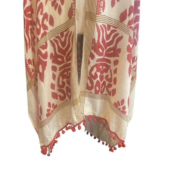 NWT Janice Apparel Red Rust Cream Boho Hippie Patterned Summer Cover up Kimono - Picture 8 of 12